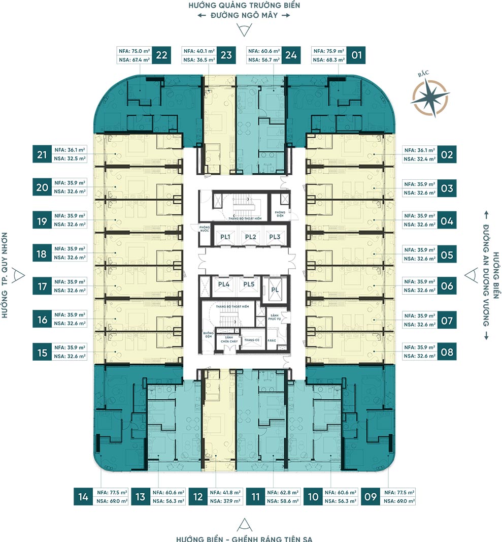 mặt bằng cadia quy nhon tầng 22-30 | 32-39