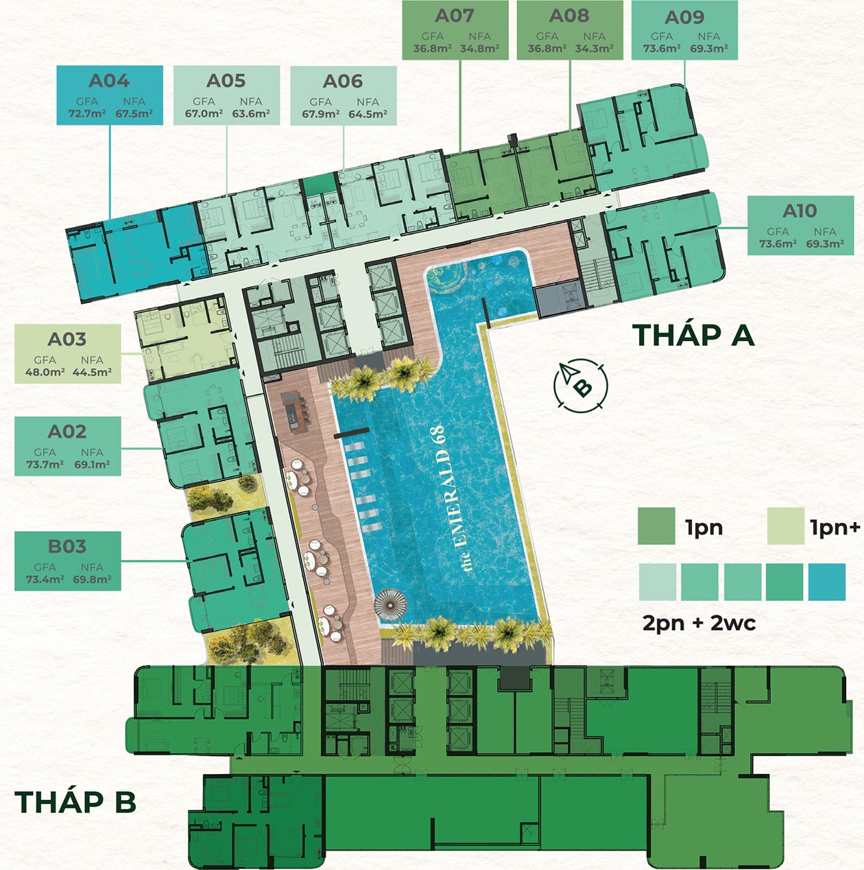 mặt bằng tầng 3 block A dự án the emerald 68