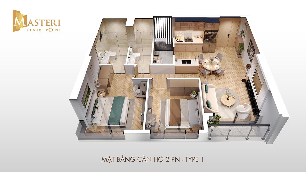 mặt bằng căn hộ 2 phòng ngủ masteri centre point (type 1)