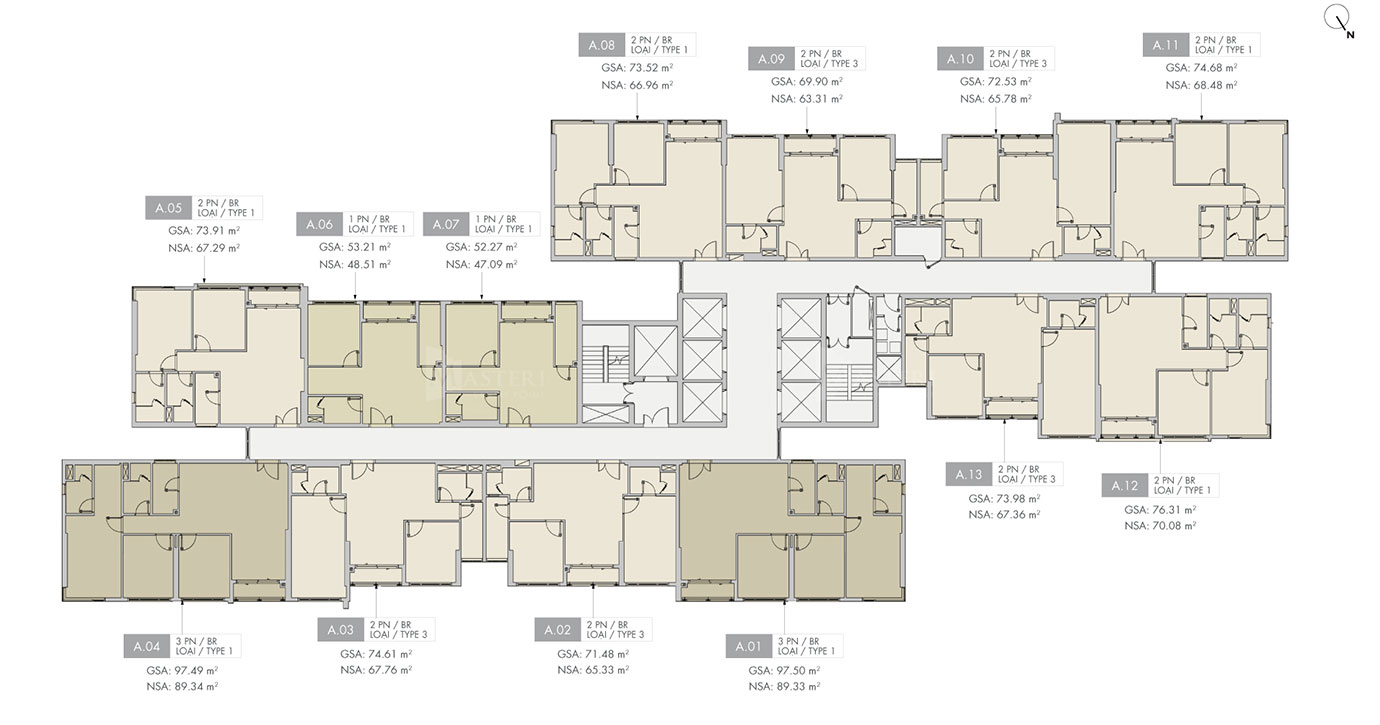 mặt bằng lầu 10-14 tòa A Masteri Centre Point