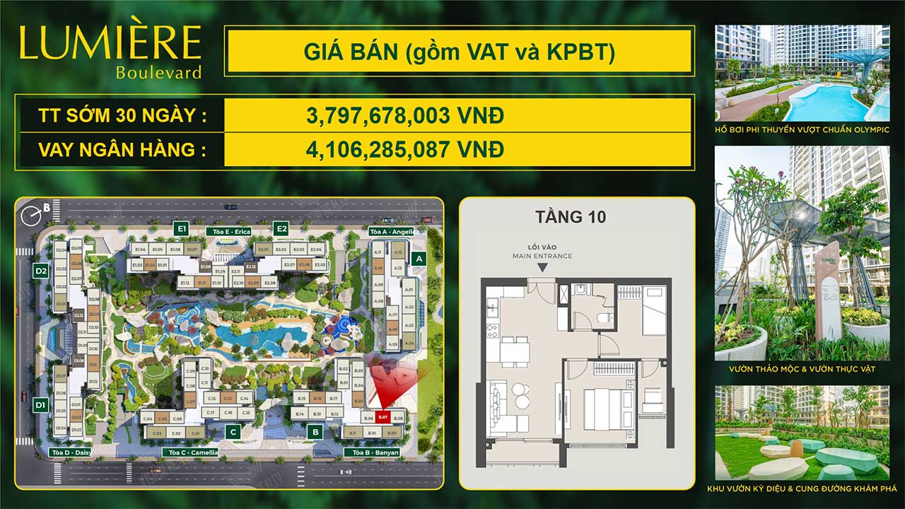 giá bán căn hộ 1 phòng ngủ lumiere boulevard quận 9